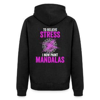 Mandala Spruch Um Stress Abzubauen Male Ich - Unisex Premium Bio Zip Hoodie - Schwarz - Hinten - Nico (187cm)