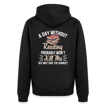 Bücher Bücherwurm Leseratte Lesen Buch - Unisex Premium Bio Zip Hoodie - Schwarz - Hinten - Nico (187cm)