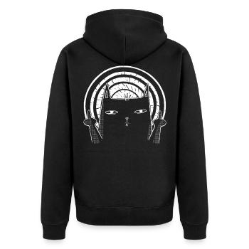 Doigt d’honneur de chat - Chat noir retourné - Veste à capuche bio Premium Unisexe - noir - Dos - Nico (187cm)