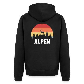 Alpen Berge Hirsch Heimat Urlaub Wald Wandern Berg - Unisex Premium Bio Zip Hoodie - Schwarz - Hinten - Nico (187cm)