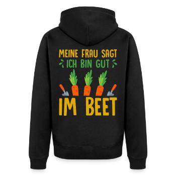 Meine Frau Sagt Ich Bin Gut Im Beet - Unisex Premium Bio Zip Hoodie - Schwarz - Hinten - Nico (187cm)