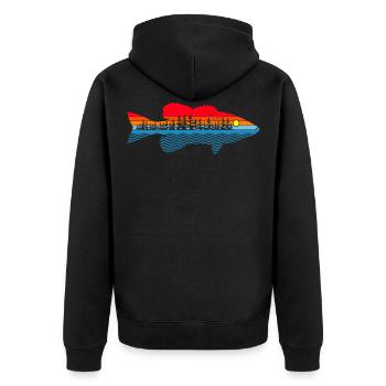 Outdoor-Angeln - Fisher Smallmouth Bass - Unisex Premium Bio Zip Hoodie - Schwarz - Hinten - Nico (187cm)