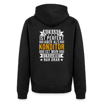 Konditor Spruch Geschenk für Konditoren - Unisex Premium Bio Zip Hoodie - Schwarz - Hinten - Nico (187cm)