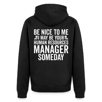 Sei Nett Zu Mir - Personalleiter - Unisex Premium Bio Zip Hoodie - Schwarz - Hinten - Nico (187cm)