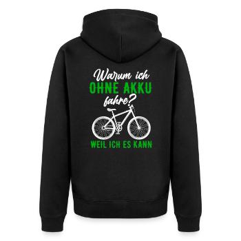 E-Bike Spruch - Unisex Premium Bio Zip Hoodie - Schwarz - Hinten - Nico (187cm)