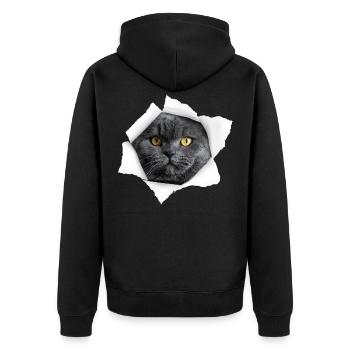 Cute Cat Torn - Chat britannique à poil court - Veste à capuche bio Premium Unisexe - noir - Dos - Nico (187cm)