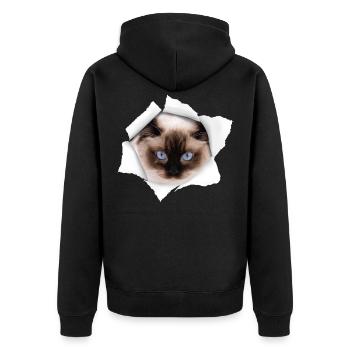 Nette Katze Torn - Ragdoll Cat - Unisex Premium Bio Zip Hoodie - Schwarz - Hinten - Nico (187cm)