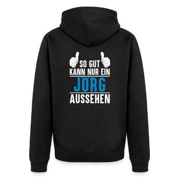 Jörg Name Geschenkidee Jörg Geschenk Vorname - Unisex Premium Bio Zip Hoodie - Schwarz - Hinten - Nico (187cm)
