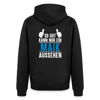 Maik Name Geschenkidee Maik Geschenk Vorname - Unisex Premium Bio Zip Hoodie - Schwarz - Hinten - Nico (187cm)