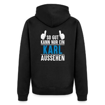 Karl Name Geschenkidee Karl Geschenk Vorname - Unisex Premium Bio Zip Hoodie - Schwarz - Hinten - Nico (187cm)
