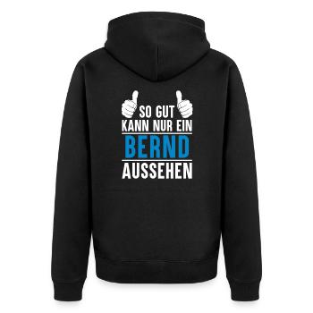 Bernd Name Geschenkidee Bernd Geschenk Vorname - Unisex Premium Bio Zip Hoodie - Schwarz - Hinten - Nico (187cm)