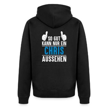 Chris Name Geschenkidee Chris Geschenk Vorname - Unisex Premium Bio Zip Hoodie - Schwarz - Hinten - Nico (187cm)