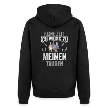 Tauben Tauben Keine Zeit Ich Muss Zu Meinen - Unisex Premium Bio Zip Hoodie - Schwarz - Hinten - Nico (187cm)