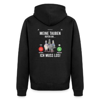 Tauben Tauben Anruf Telefonat Brieftauben - Unisex Premium Bio Zip Hoodie - Schwarz - Hinten - Nico (187cm)