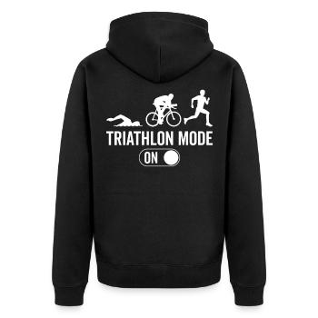 Triathlon-Modus Auf - Triathlon Triathlon - Unisex Premium Bio Zip Hoodie - Schwarz - Hinten - Nico (187cm)