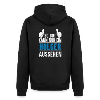 Holger Name Geschenkidee Holger Geschenk Vorname - Unisex Premium Bio Zip Hoodie - Schwarz - Hinten - Nico (187cm)
