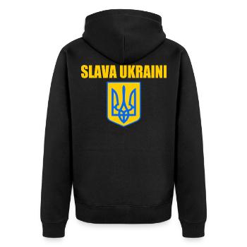 Slava ukraini - Unisex Premium Bio Zip Hoodie - Schwarz - Hinten - Nico (187cm)