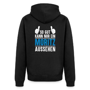 Moritz Name Geschenkidee Moritz Geschenk Vorname - Unisex Premium Bio Zip Hoodie - Schwarz - Hinten - Nico (187cm)