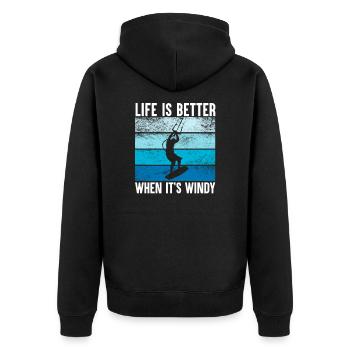 Retro Kitesurfen Kiteboard Kitesurfer - Unisex Premium Bio Zip Hoodie - Schwarz - Hinten - Nico (187cm)
