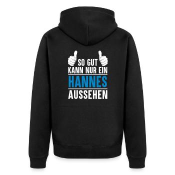 Hannes Name Geschenkidee Hannes Geschenk Vorname - Unisex Premium Bio Zip Hoodie - Schwarz - Hinten - Nico (187cm)