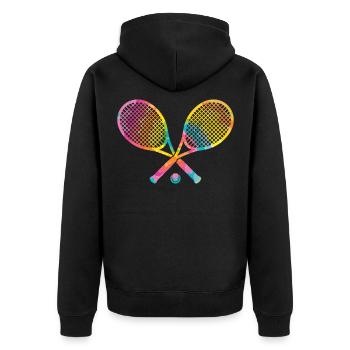 Hippie - Krawatten-Tennis - Unisex Premium Bio Zip Hoodie - Schwarz - Hinten - Nico (187cm)