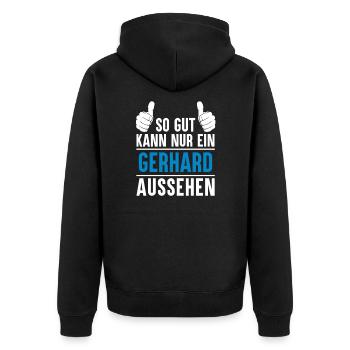Gerhard Name Geschenkidee Gerhard Geschenk Vorname - Unisex Premium Bio Zip Hoodie - Schwarz - Hinten - Nico (187cm)