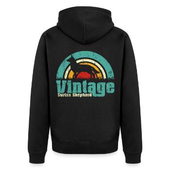 White Swiss Shepherd Weisser Schäferhund Vintage - Unisex Premium Organic Zip Hoodie - black - Back - Nico (187cm)