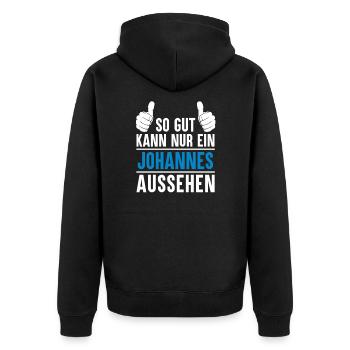 Johannes Name Geschenkidee Geschenk Vorname - Unisex Premium Bio Zip Hoodie - Schwarz - Hinten - Nico (187cm)