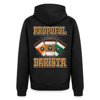 Propofol Barista - Laryngoskop Narkose Anästhesie - Unisex Premium Bio Zip Hoodie - Schwarz - Hinten - Nico (187cm)
