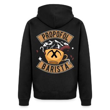 Propofol Barista - Laryngoskop Narkose Anästhesie - Unisex Premium Bio Zip Hoodie - Schwarz - Hinten - Nico (187cm)