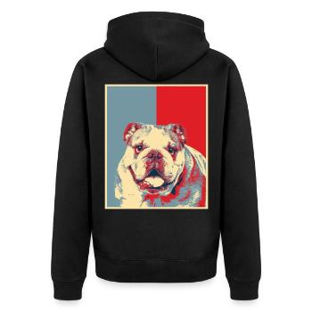 Hundegrafik - Vintage Englische Bulldogge - Unisex Premium Bio Zip Hoodie - Schwarz - Hinten - Nico (187cm)