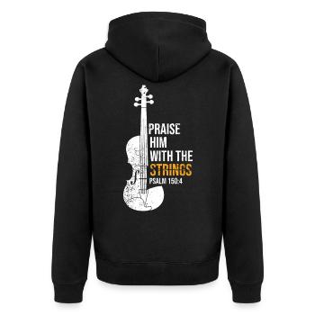 Loben Sie Ihn Mit Saiten - Violine - Unisex Premium Bio Zip Hoodie - Schwarz - Hinten - Nico (187cm)