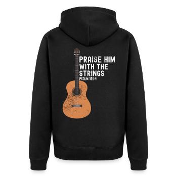 Loben Sie Ihn Mit Saite - Bassgitarre - Unisex Premium Bio Zip Hoodie - Schwarz - Hinten - Nico (187cm)