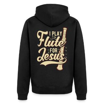 I play flute for Jesus - Unisex Premium Organic Zip Hoodie - black - Back - Nico (187cm)