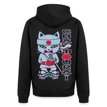 Chat mouraï flex - Unisex Premium Organic Zip Hoodie - black - Back - Nico (187cm)