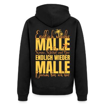 Endlich wieder Malle - Sonne Strand und Bier - Unisex Premium Bio Zip Hoodie - Schwarz - Hinten - Nico (187cm)