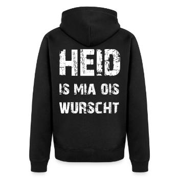 Heid is mia ois wurscht! Bayern Funshirt - Unisex Premium Bio Zip Hoodie - Schwarz - Hinten - Nico (187cm)