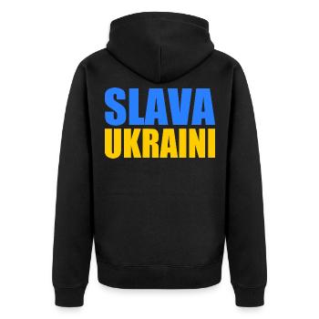 Slava ukraini - Unisex Premium Bio Zip Hoodie - Schwarz - Hinten - Nico (187cm)