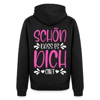 Schön dass es dich gibt - Unisex Premium Bio Zip Hoodie - Schwarz - Hinten - Nico (187cm)