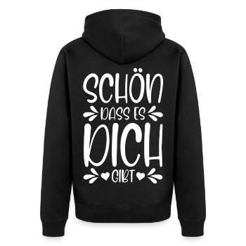 Schön dass es dich gibt - Unisex Premium Bio Zip Hoodie - Schwarz - Hinten - Nico (187cm)