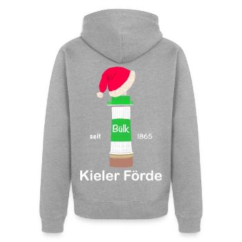 Weihnachten, Leuchtturm Bülk, Kieler Förde, Ostsee - Unisex Premium Bio Zip Hoodie - Grau meliert - Hinten - Nico (187cm)