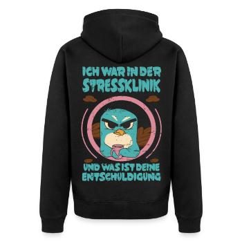 Penguin Stress Clinic - Unisex Premium Organic Zip Hoodie - black - Back - Nico (187cm)