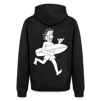 Ungeduldiger Surfer (weiß) - Unisex Premium Bio Zip Hoodie - Schwarz - Hinten - Nico (187cm)