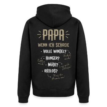 Papas Anleitung - Unisex Premium Bio Zip Hoodie - Schwarz - Hinten - Nico (187cm)