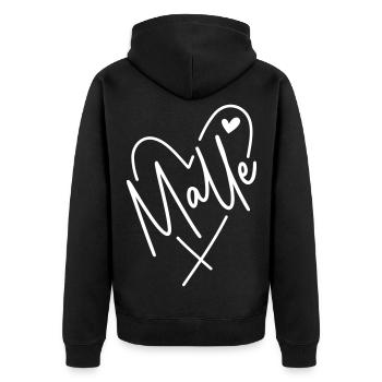 Malle Herz - Unisex Premium Bio Zip Hoodie - Schwarz - Hinten - Nico (187cm)