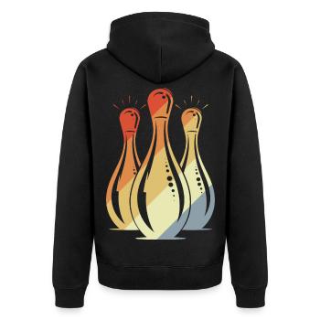 Bowling Grafik Retro Look - Unisex Premium Bio Zip Hoodie - Schwarz - Hinten - Nico (187cm)