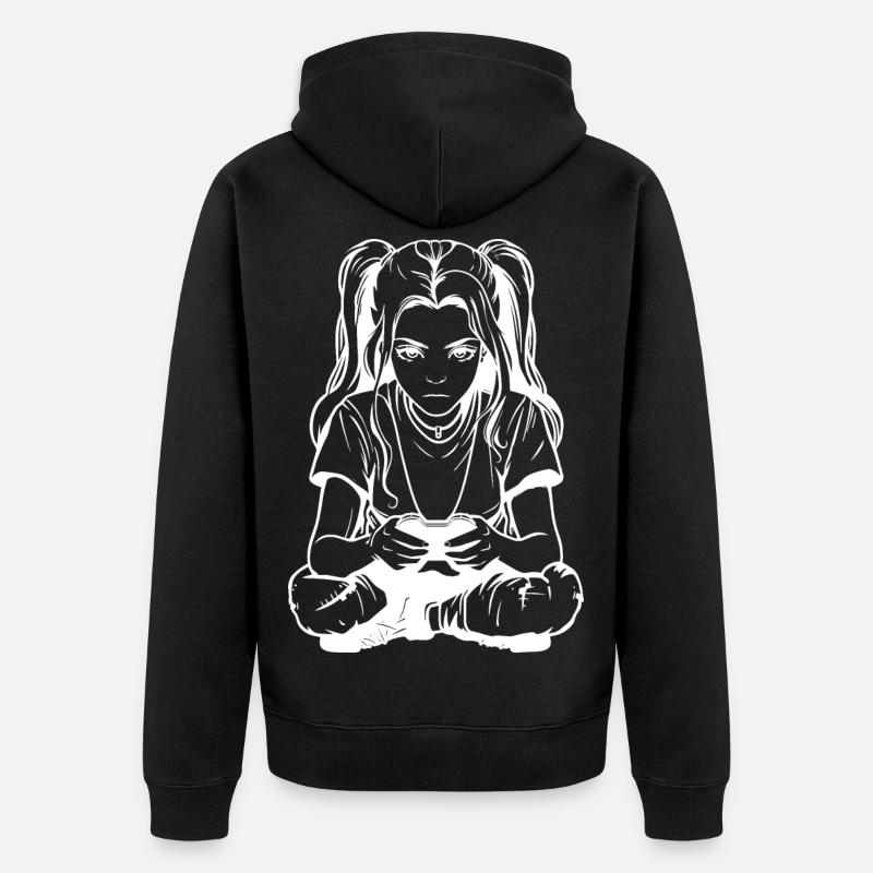 Gamer Girl Dessin - Veste à capuche bio Premium Unisexe - noir