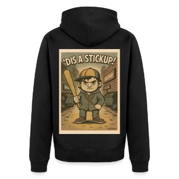 Kleiner Kerl in einer Gasse mit Baseballschläger - Unisex Premium Bio Zip Hoodie - Schwarz - Hinten - Nico (187cm)