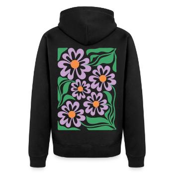 Lila Blumen Muster Boho Flora  - Unisex Premium Bio Zip Hoodie - Schwarz - Hinten - Nico (187cm)