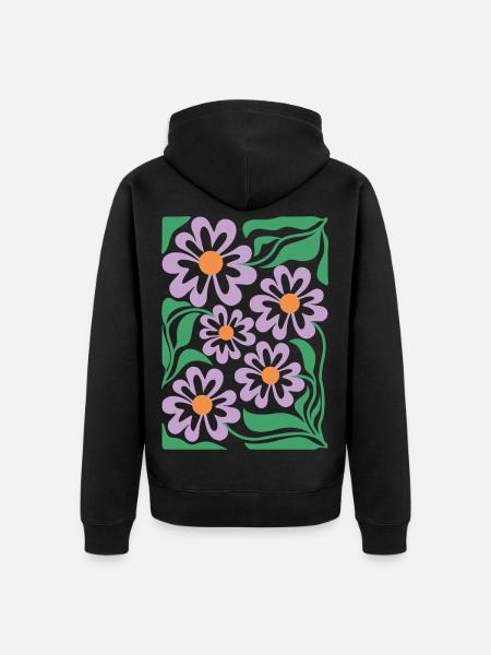 Lila Blumen Muster Boho Flora  - Unisex Premium Bio Zip Hoodie - Schwarz